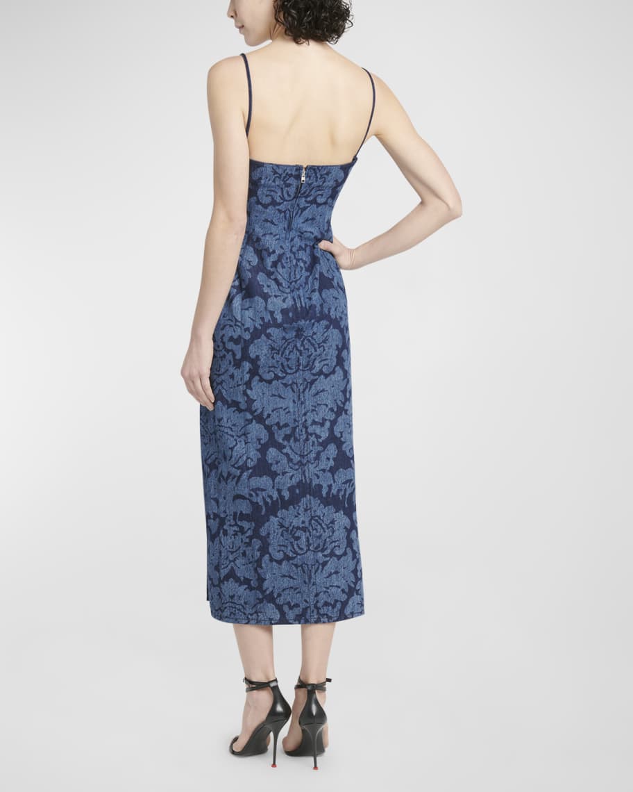 Image 3 of 6: Damask Print Denim Midi Dress