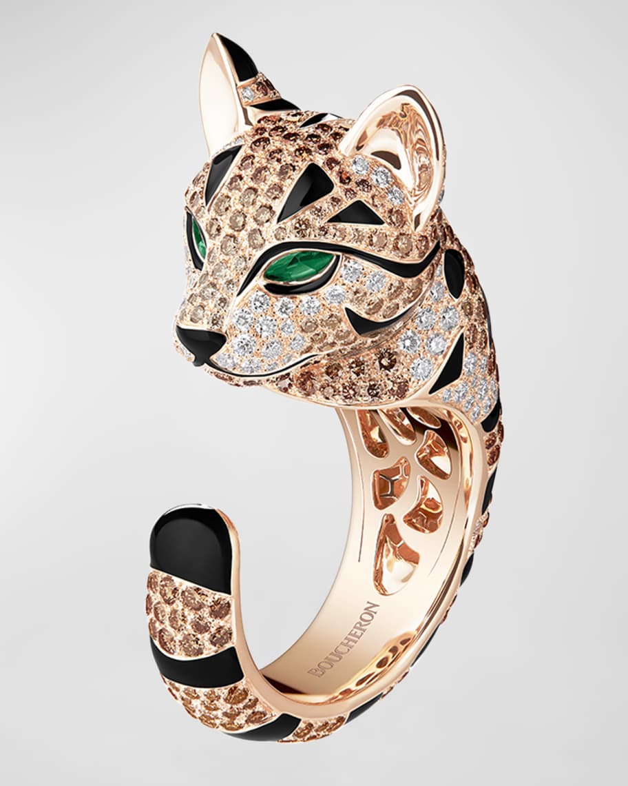 Boucheron Fuzzy the Leopard Cat 18K Rose Gold Ring Neiman Marcus