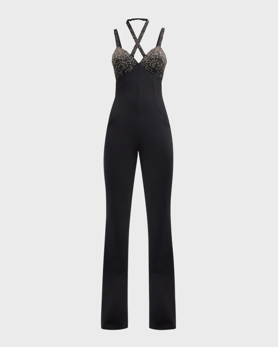 Chiara Boni La Petite Robe Beaded Strappy Flare-Leg Jumpsuit | Neiman ...