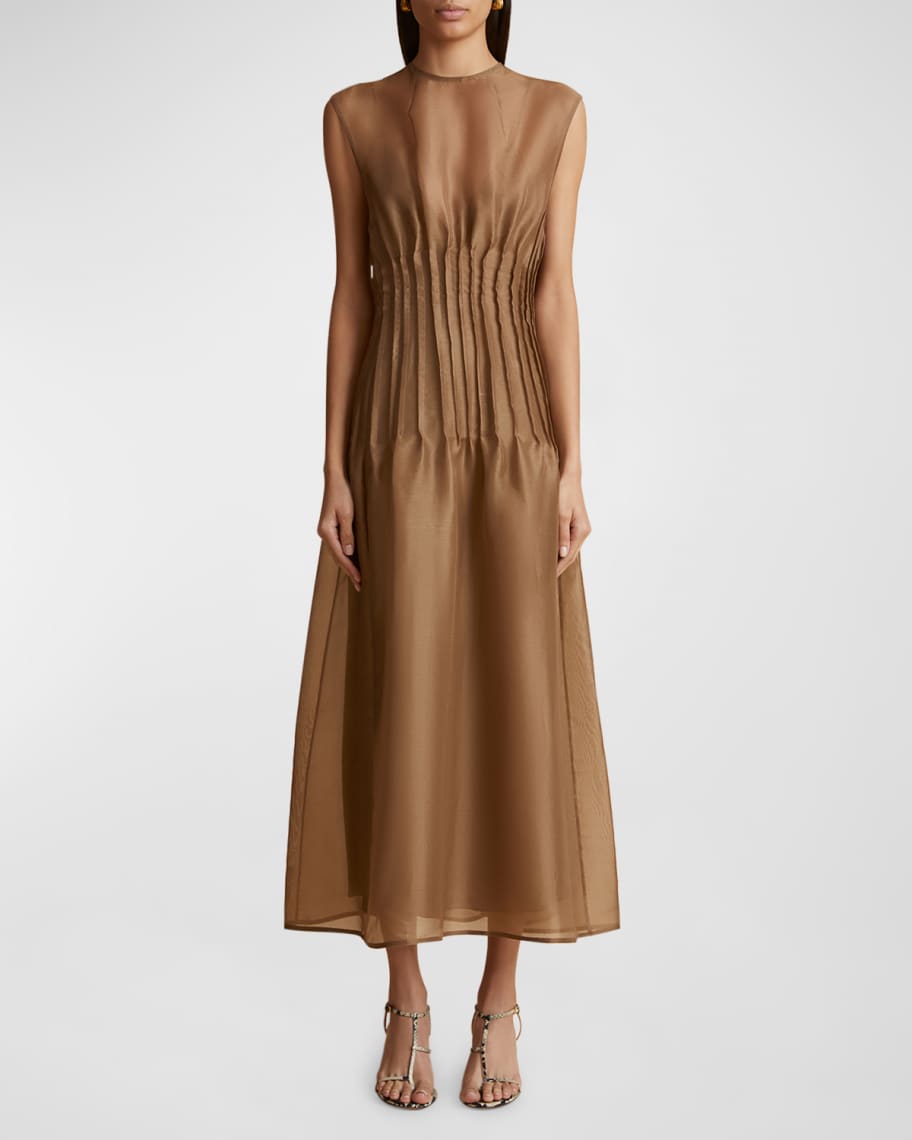 Khaite Wes Pleated Silk Maxi Dress | Neiman Marcus