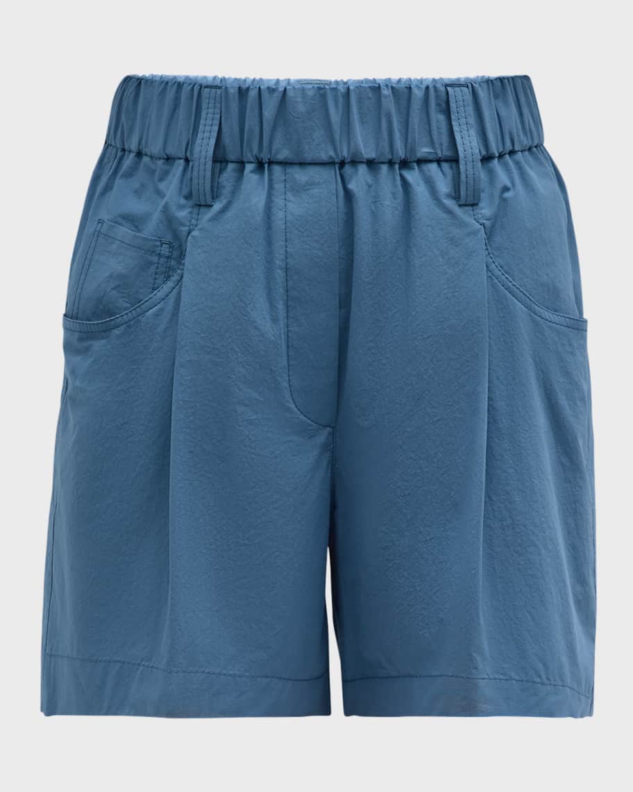 Brunello Cucinelli Elastic-Waist Pleated Cotton Poplin Pull-On Shorts