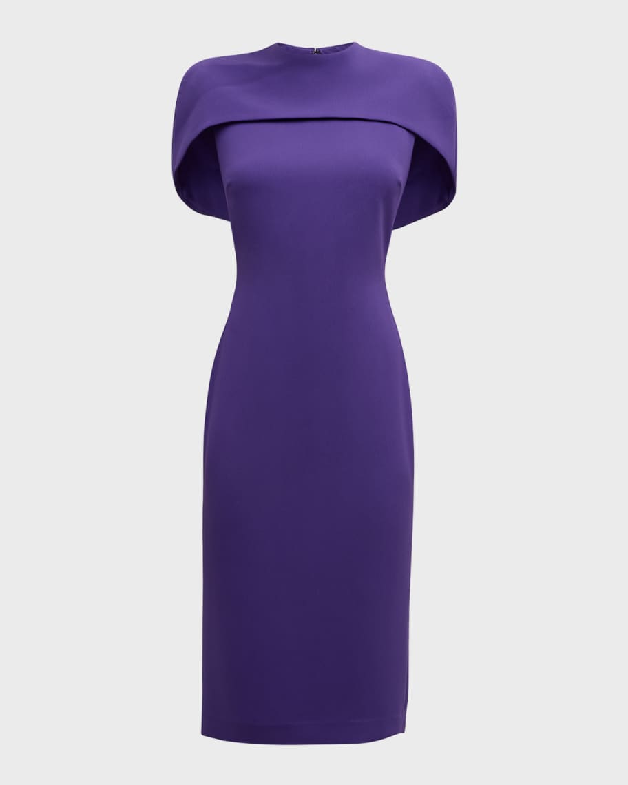 Badgley Mischka Collection Mock Neck Bodycon Cape Midi Dress Neiman Marcus