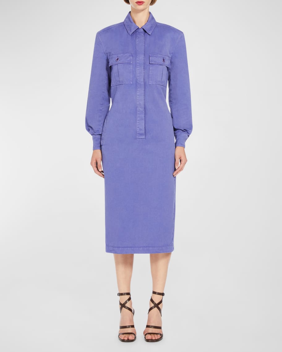 Max Mara Cennare Long-Sleeve Denim Midi Utility Shirtdress