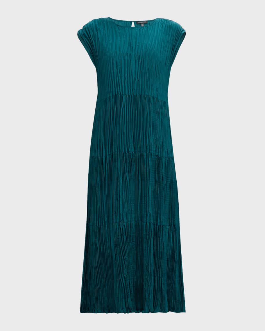 Eileen Fisher Tiered A-Line Crinkled Silk Midi Dress