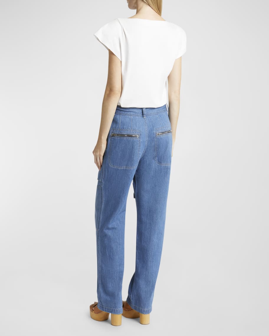 Image 3 of 6: Juliette Pleated Straight-Leg Denim Cargo Pants