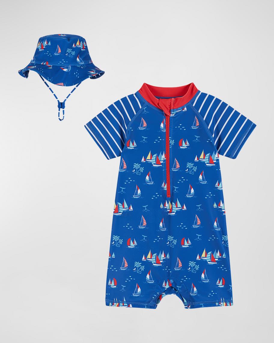 Andy & Evan Boy's Rashguard and Sun Hat Set, Size 0M-24M | Neiman Marcus
