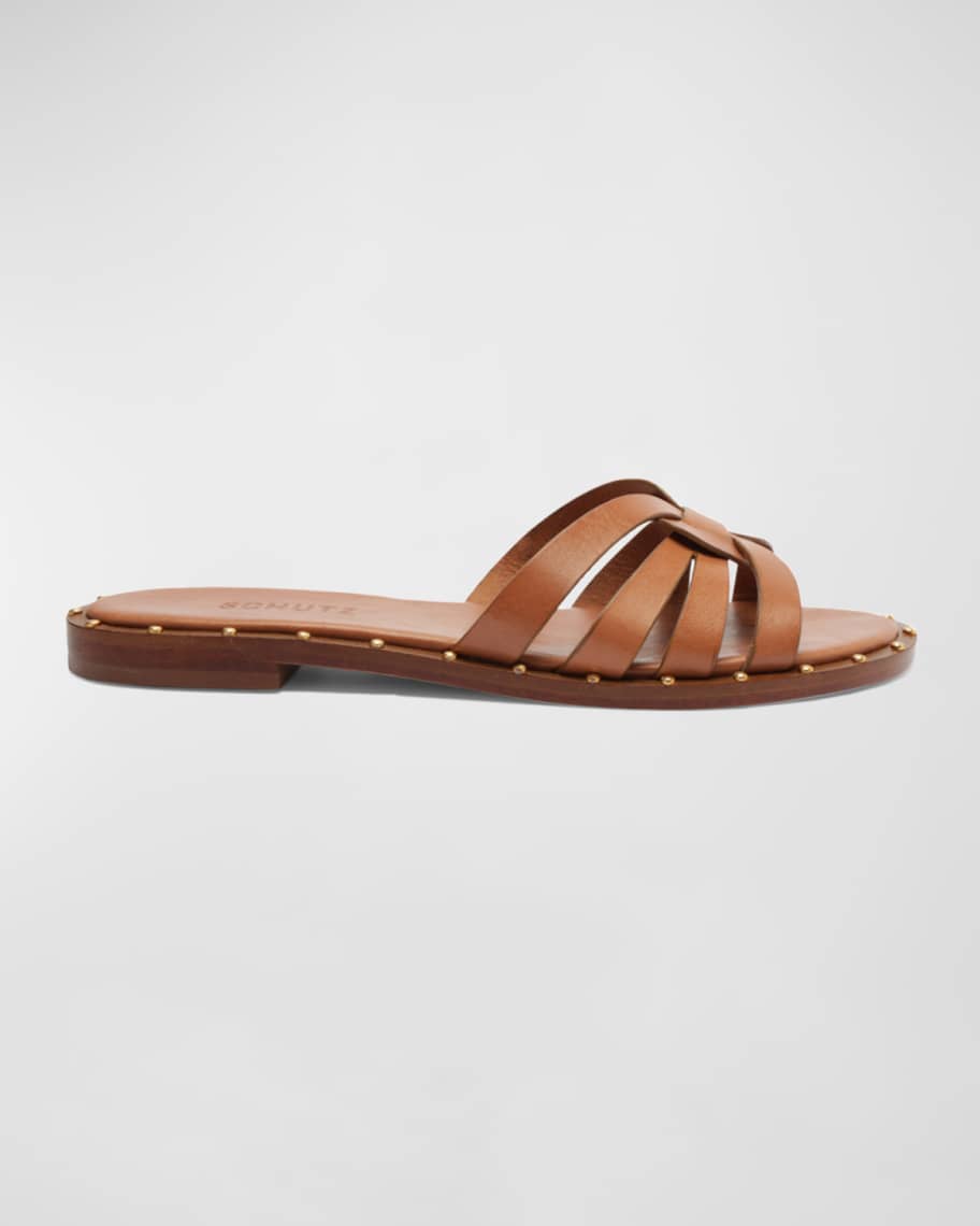 Schutz Phoenix Studded Leather Flat Sandals | Neiman Marcus