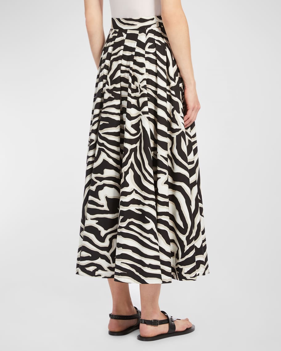 Image 3 of 4: Nichols Pleated Animal-Print Poplin Midi Skirt