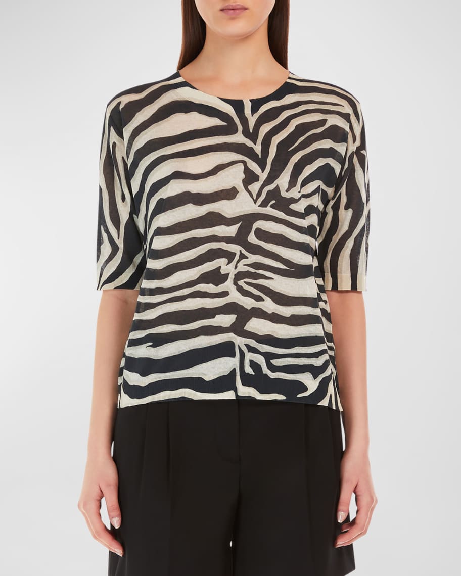 Max Mara Studio Tina Elbow-Sleeve Zebra-Print Organza Shirt