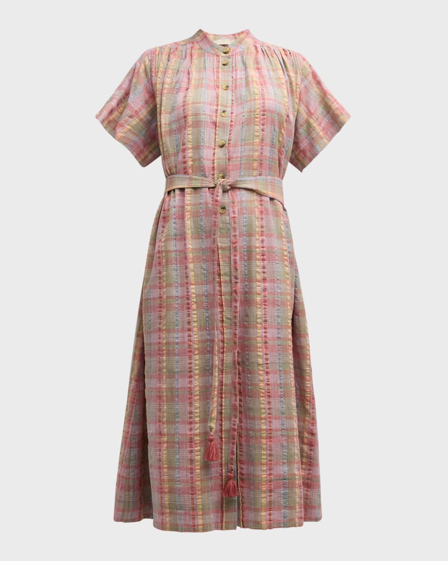 Image 1 of 6: Ciao Metallic Plaid-Print Midi Dress