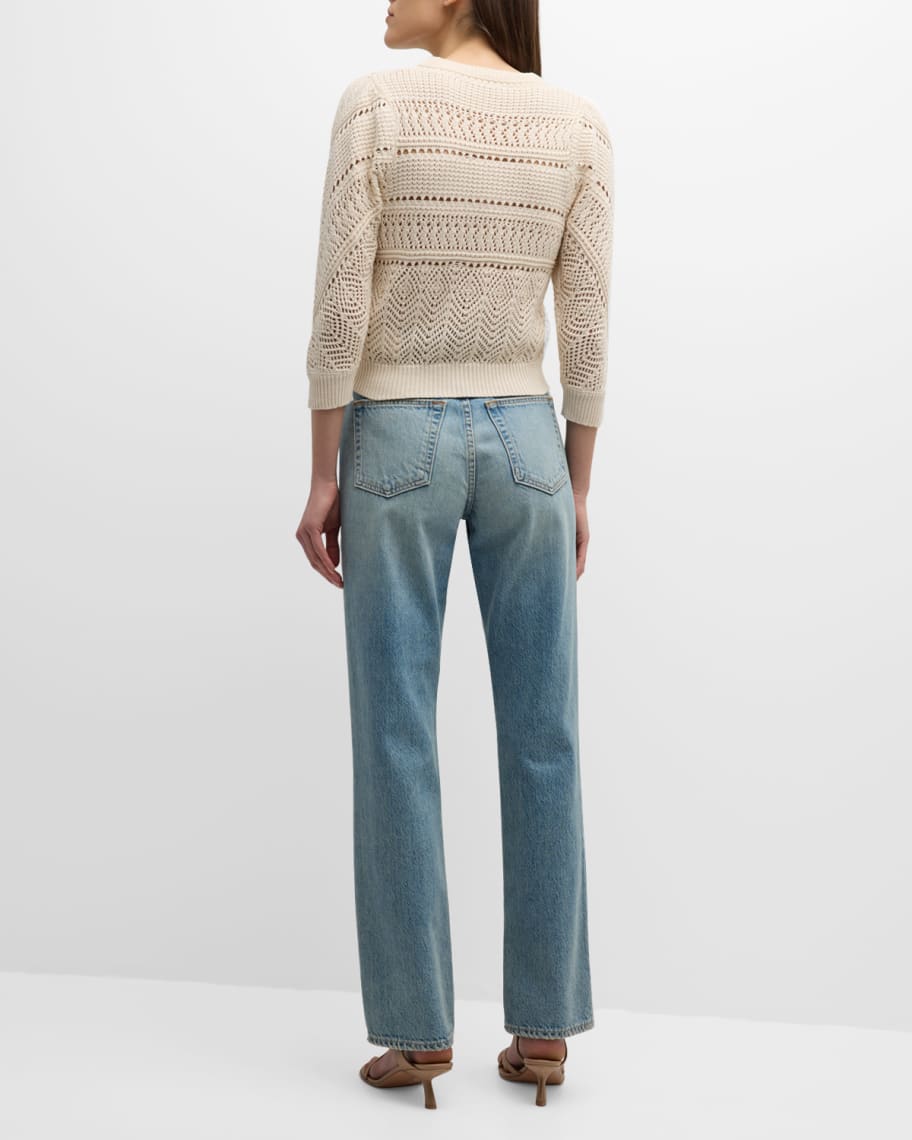 Image 3 of 6: Cinzia Mixed-Stitch Cotton Cardigan