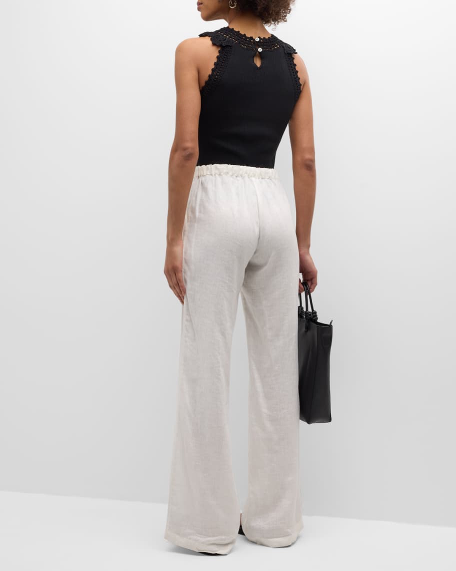 Image 3 of 6: Cachou Ribbed Crochet-Embellished Tank