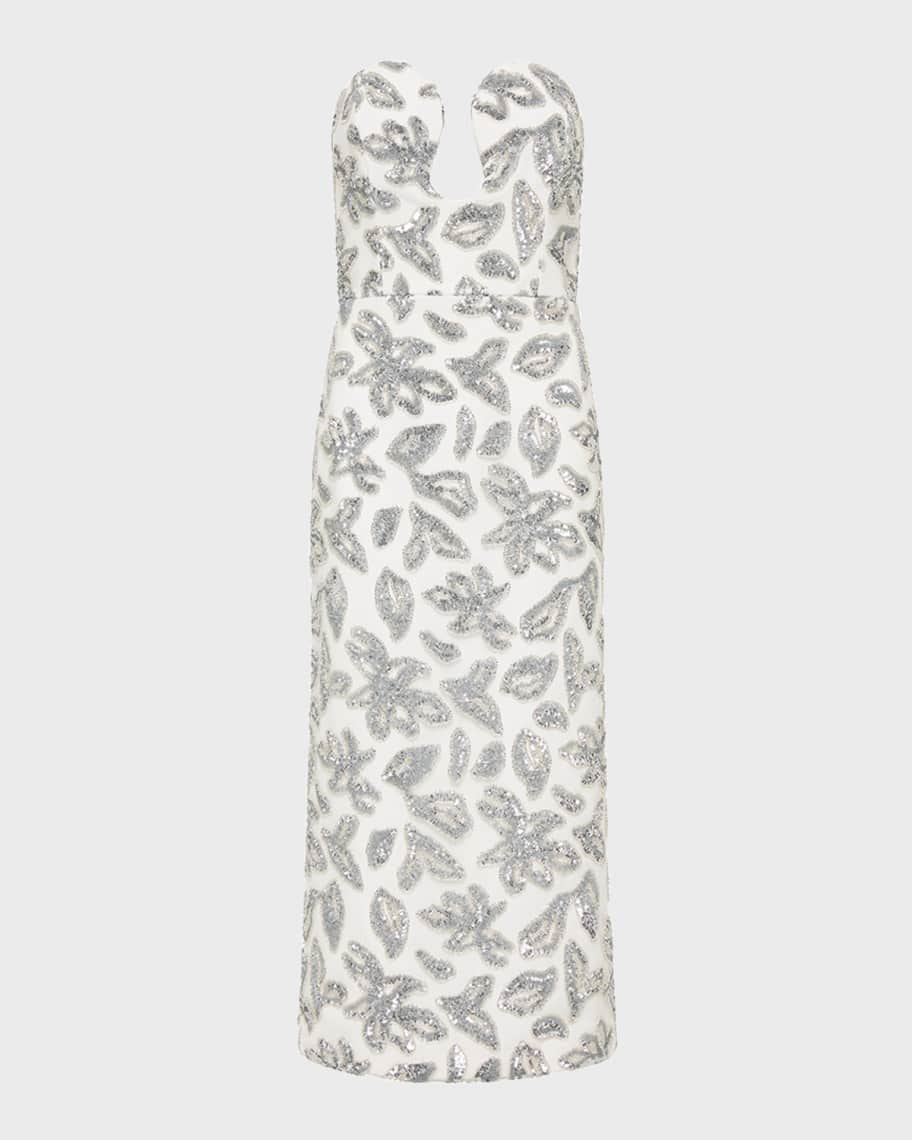 Image 1 of 5: Suki Strapless Bead & Sequin Midi Dress