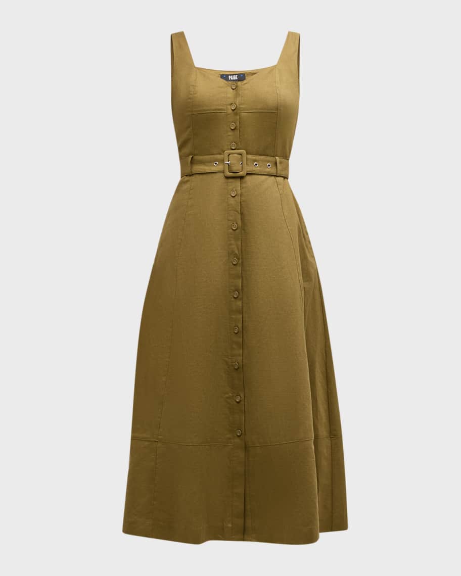 PAIGE Arienne Button Front A Line Midi Dress Neiman Marcus