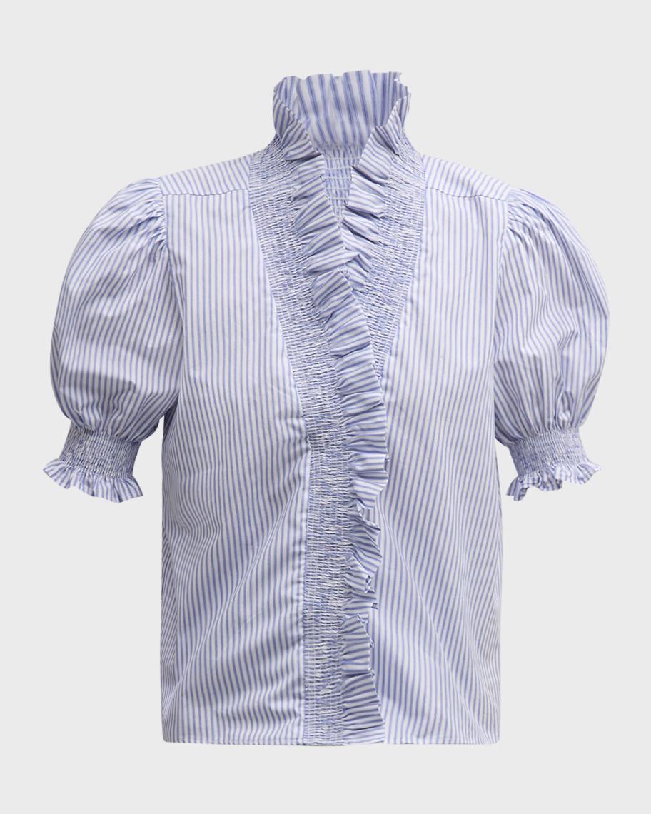 Finley Cici Smocked Striped Ruffle Shirt | Neiman Marcus