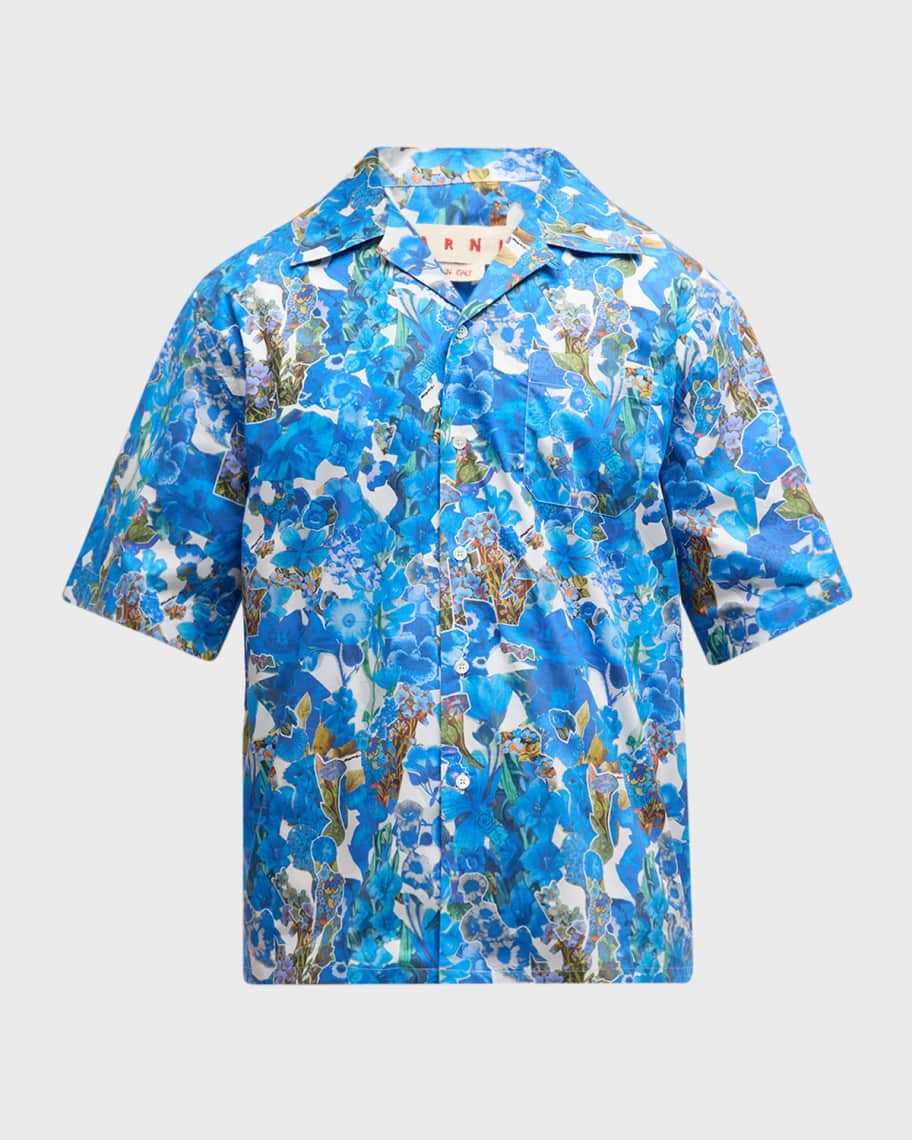 Marni Green Stripy Flower Bowling Shirt