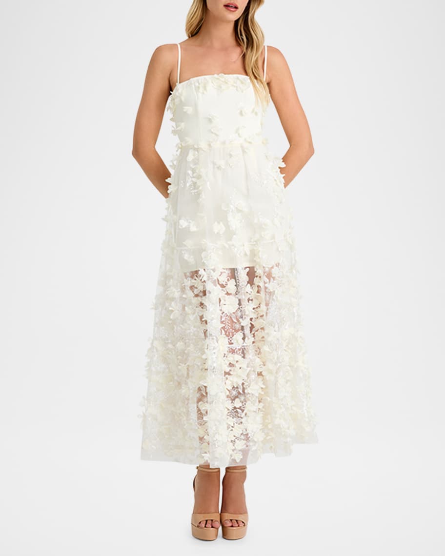 HELSI Audrey Embroidered Floral Applique Midi Dress | Neiman Marcus