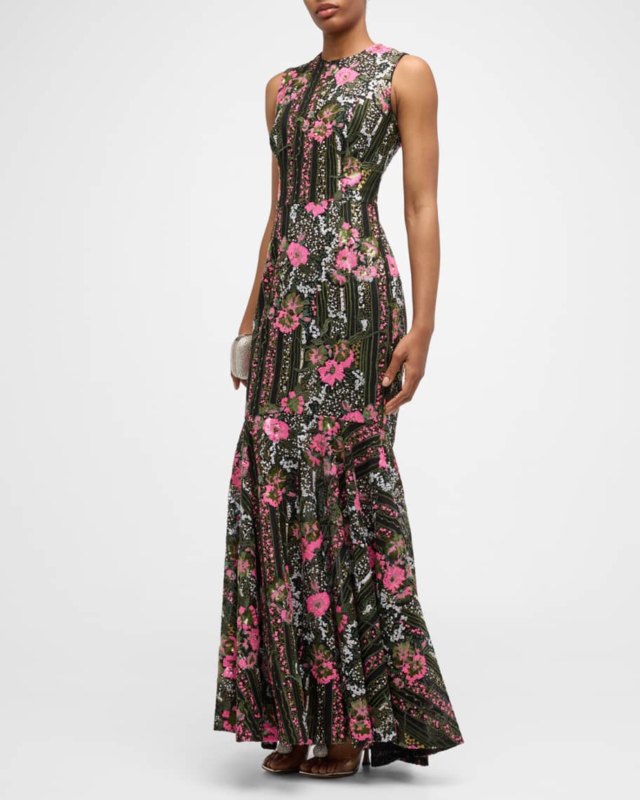 HELSI Louisa Sleeveless Floral Sequin Mermaid Gown | Neiman Marcus
