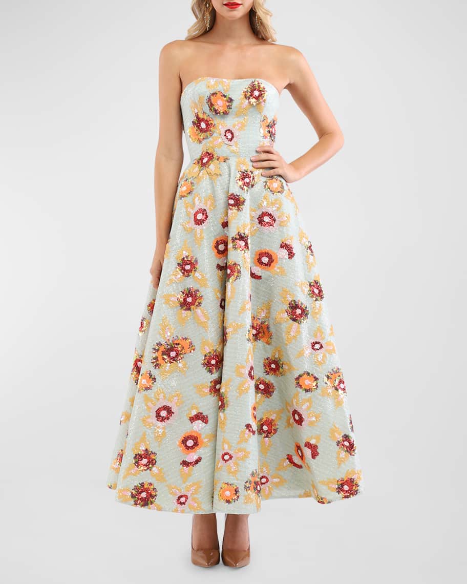 HELSI Celine Strapless Floral Sequin A-Line Gown | Neiman Marcus