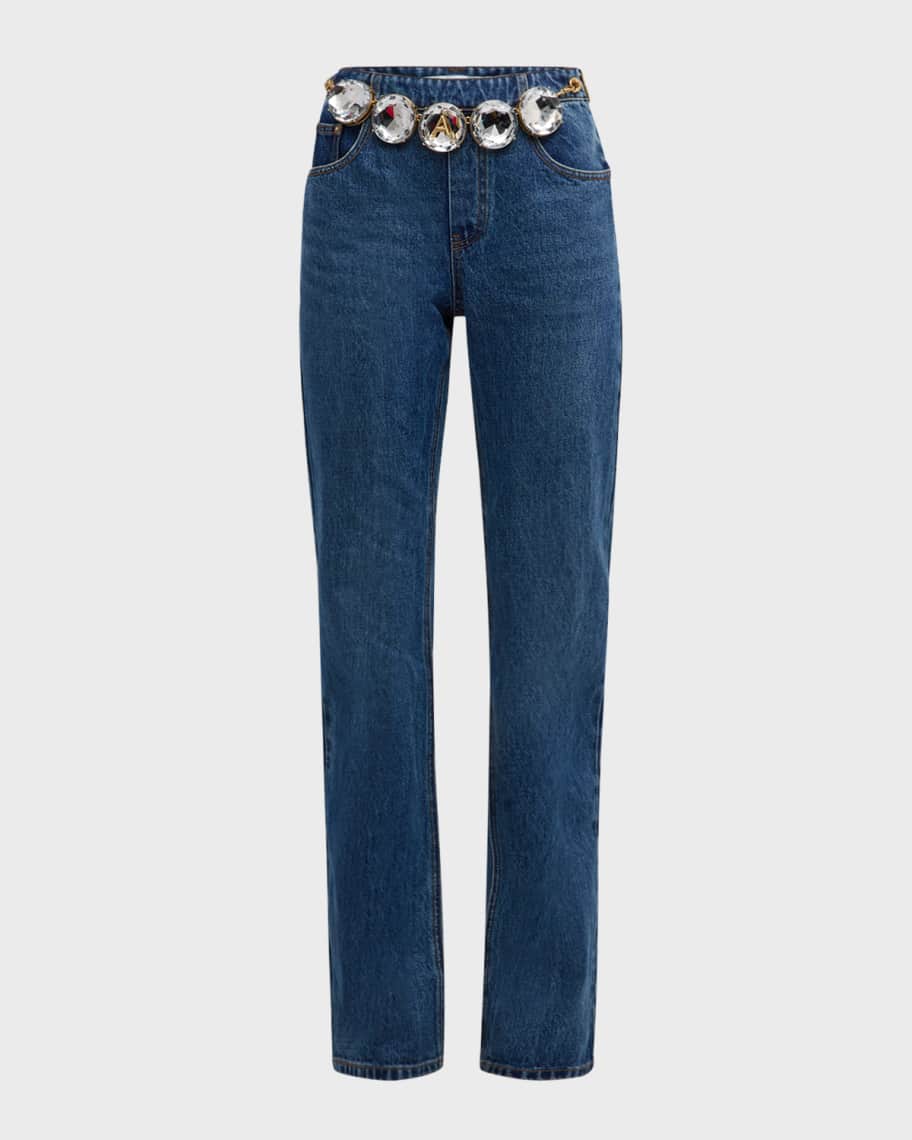 Image 1 of 6: Jumbo Crystal Straight Leg Jeans