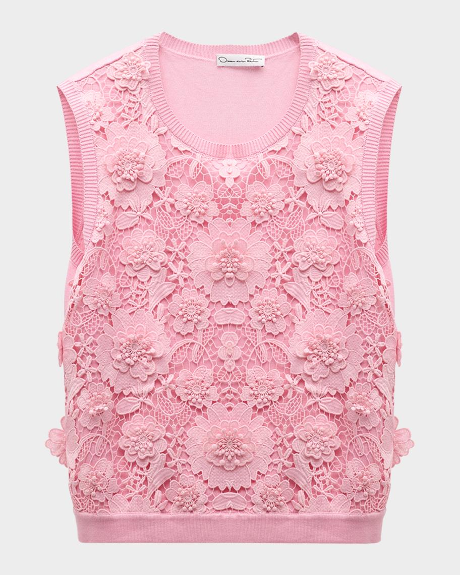 Haut Fille Oscar De La Renta - Top Floral Tricoté Blanc Bleu Corail - Taille 6 Ans - Neuf Étiqueté