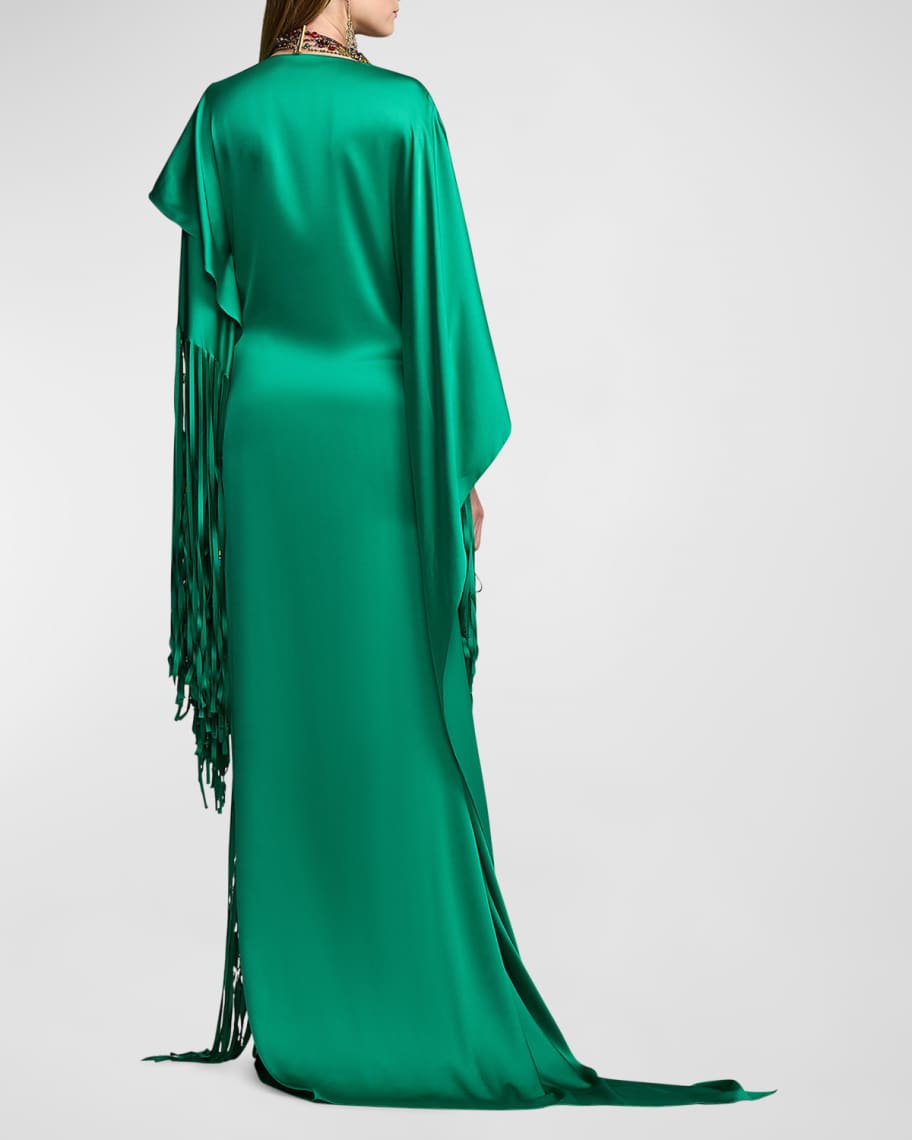 Image 3 of 5: Clarissa Silk Fringe Maxi Dress with Beaded Detail