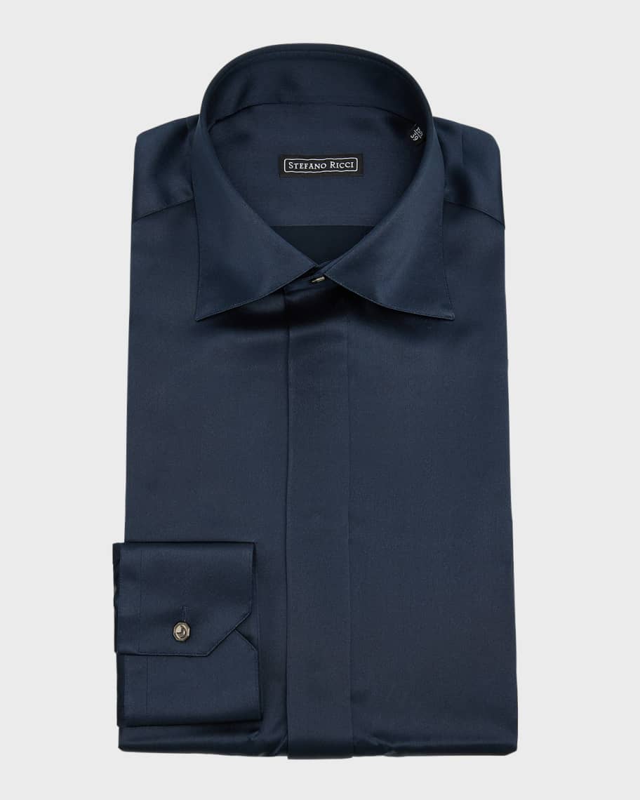 Stefano Ricci Men's Solid Satin Dress Shirt