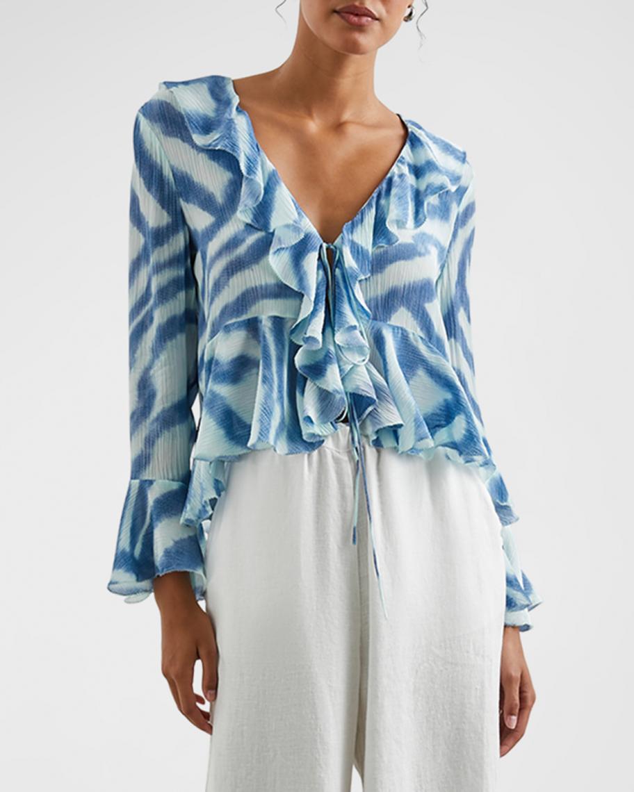 Rails Nicoletta Watercolor Stripe Ruffle Blouse | Neiman Marcus