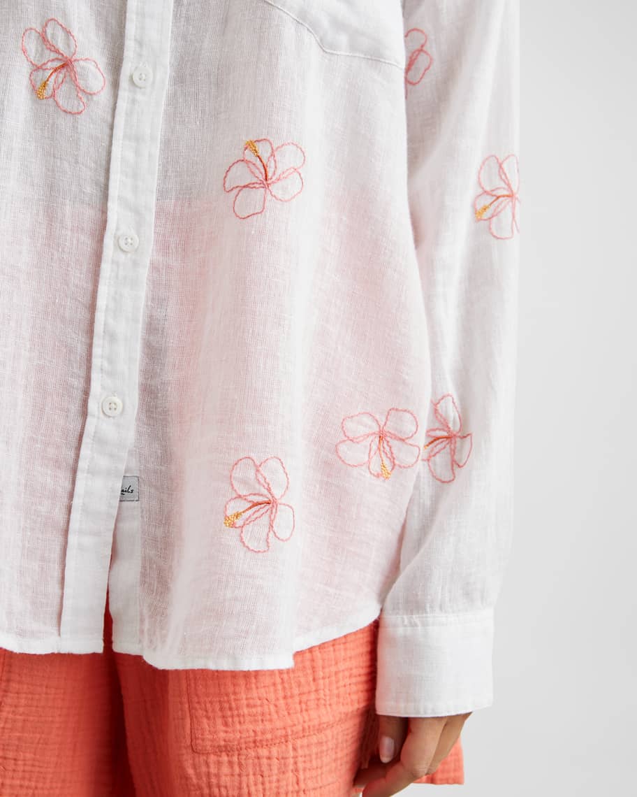 Image 3 of 3: Charli Hibiscus Embroidered Linen Shirt