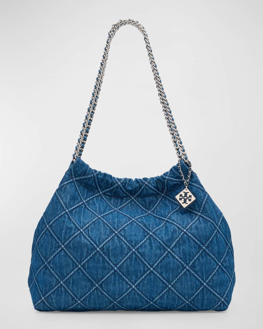 Tory Burch Fleming Drawstring Denim Hobo Bag | Neiman Marcus