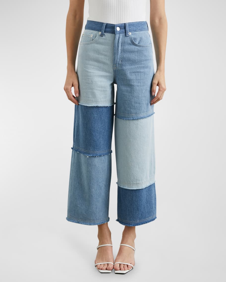 Image 1 of 3: Getty Cropped Wide-Leg Patchwork Jeans