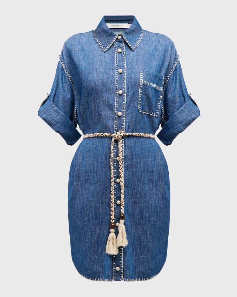 【Zimmermann】Denim shirt dress Acacia Denim Mini Shirt Dress Midnight Online | Zimmermann