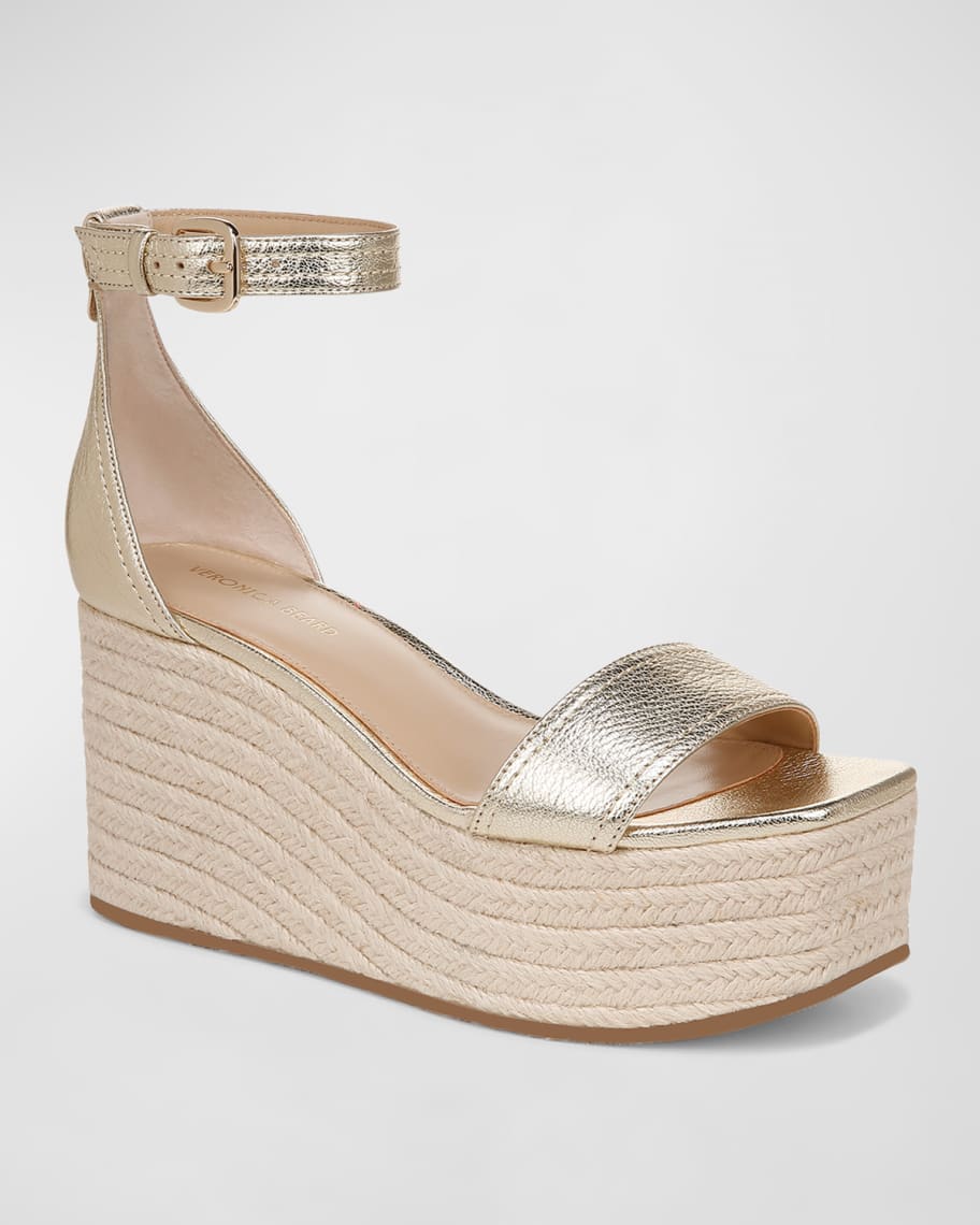 Image 3 of 4: Gianna Metallic Ankle-Strap Platform Espadrilles
