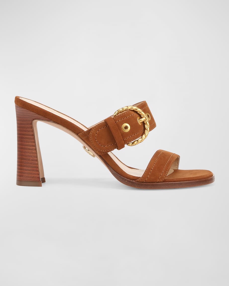 Image 1 of 4: Margaux Suede Buckle Slide Sandals