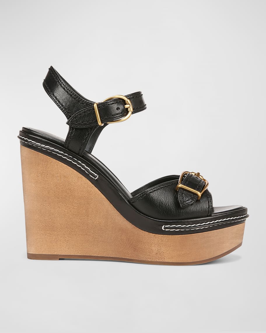 Leather Buckle Platform Sandals