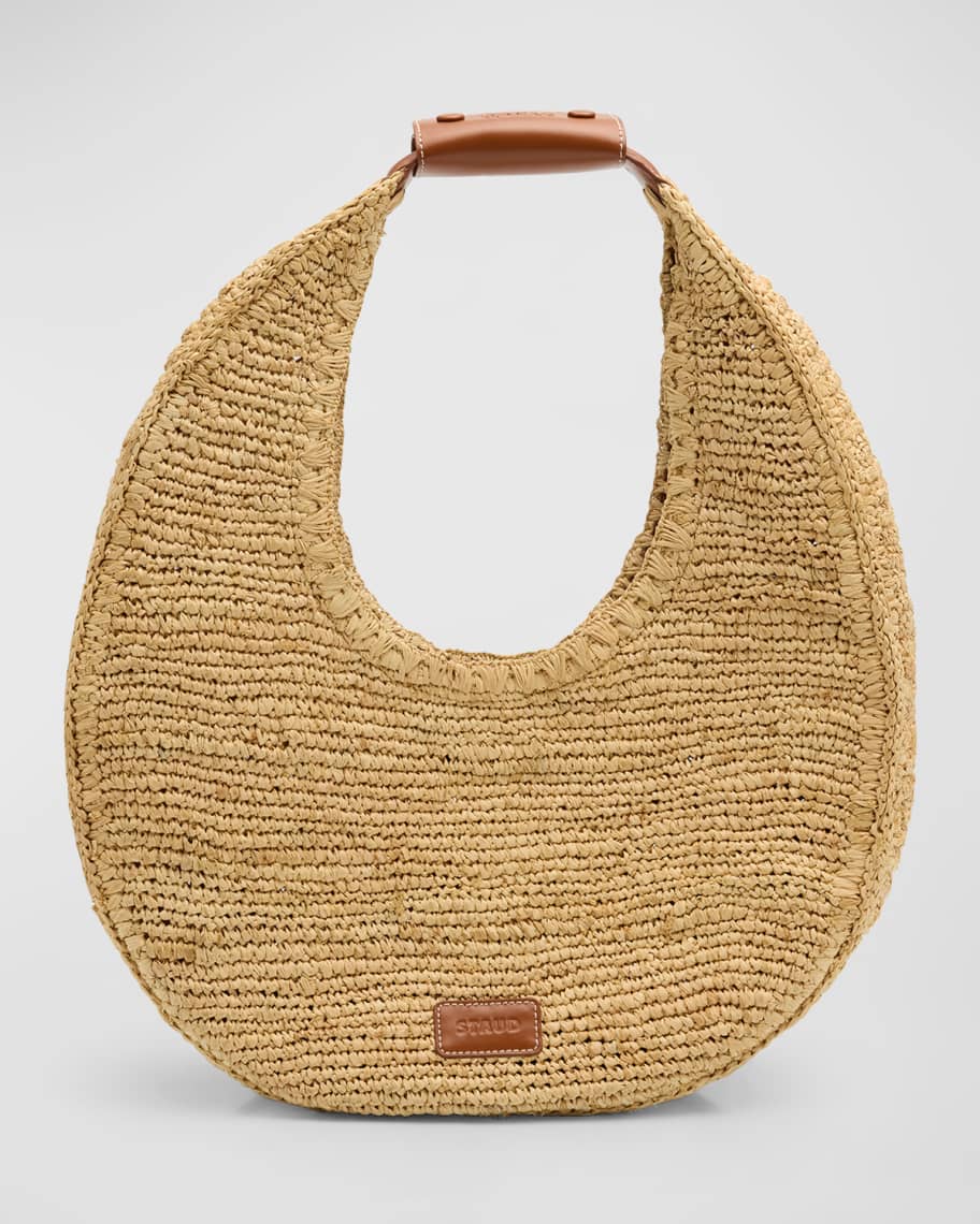 Image 1 of 6: Large Moon Raffia Tote Bag