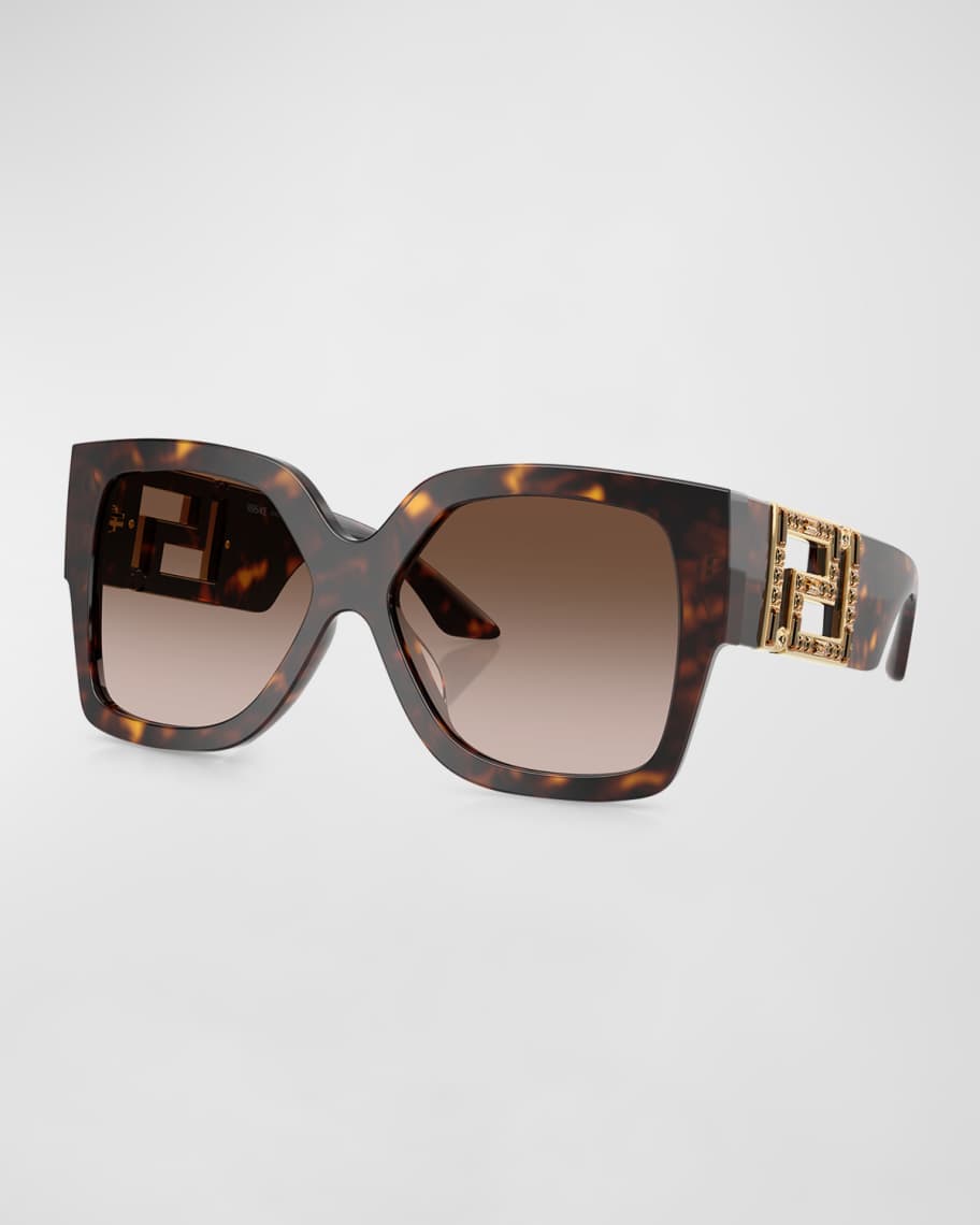 Versace Embellished Greca Rectangle Sunglasses | Neiman Marcus