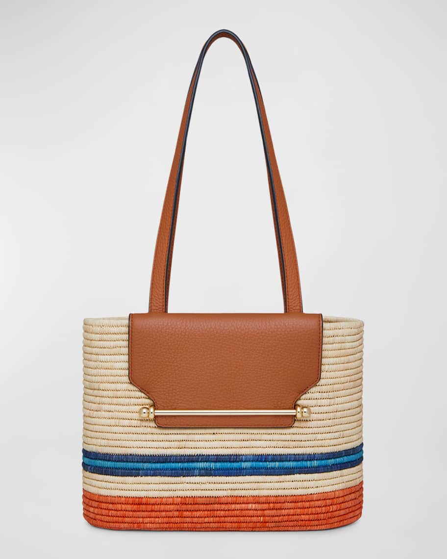 STRATHBERRY Striped Basket Raffia & Leather Tote Bag