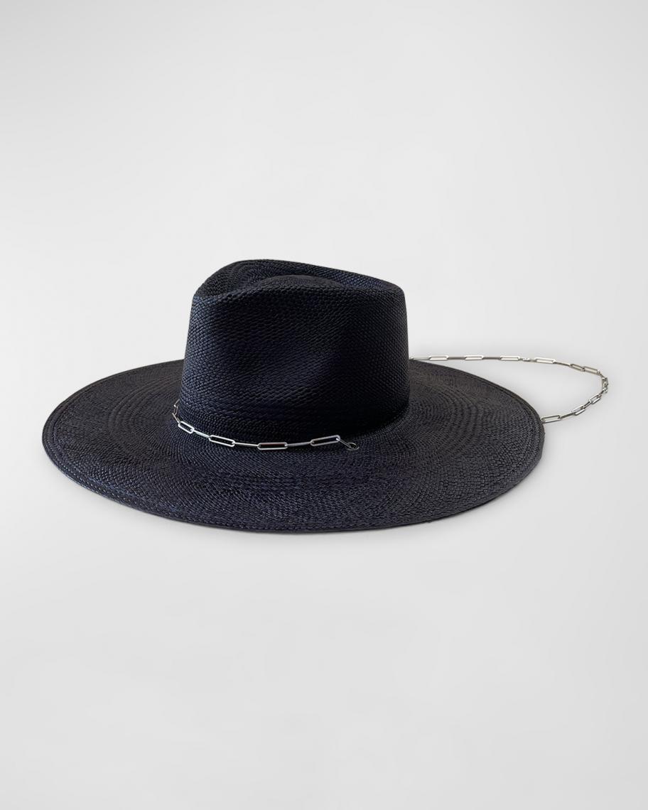 Van Palma Livy Jr Straw Fedora With Paper Clip Chain | Neiman Marcus