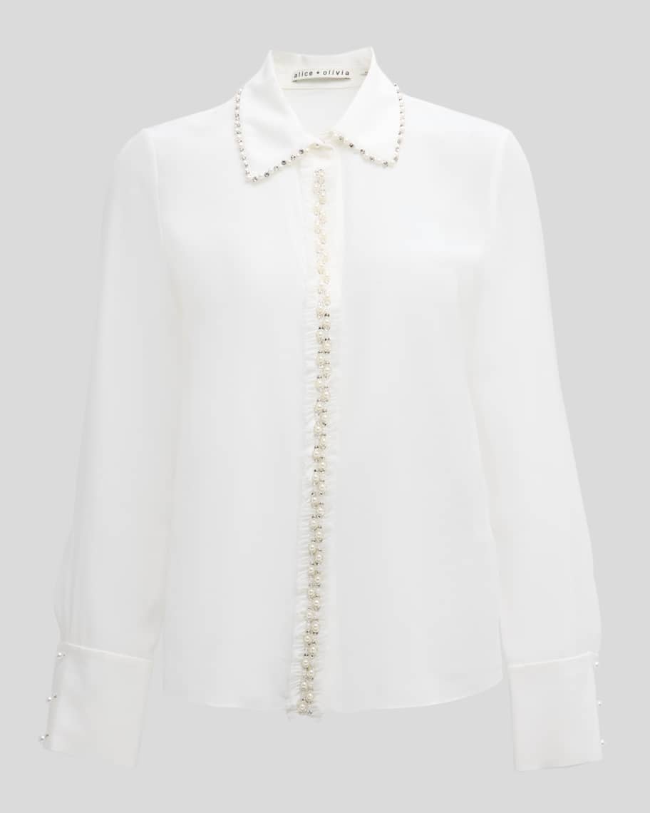 Willa Embellished Collar Top Off White - Alice + Olivia