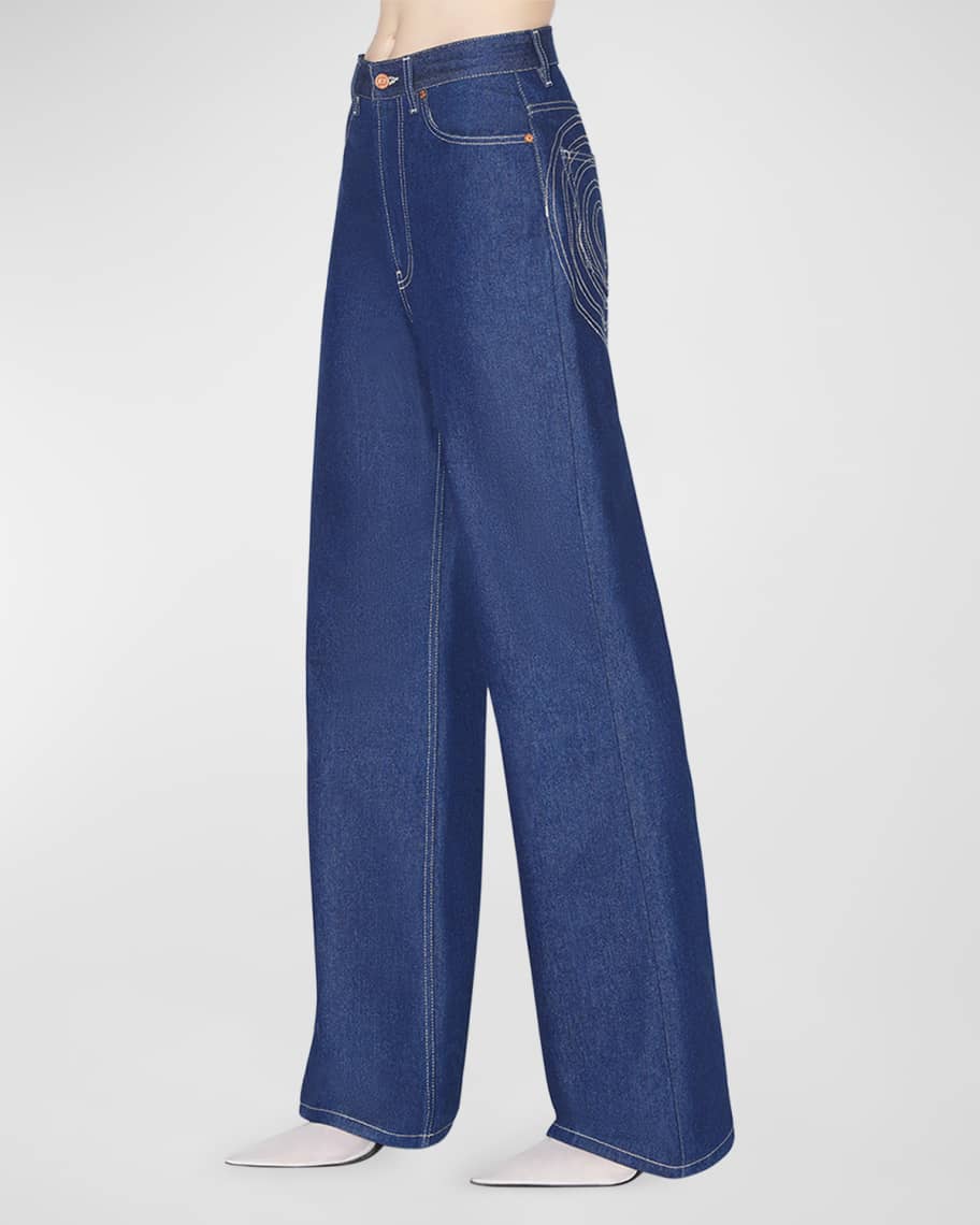 Jean Paul Gaultier High-Rise Topstiched Wide-Leg Denim Pants 