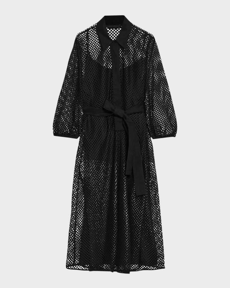 Marina Rinaldi Zarina 34-Sleeve Mesh Midi Shirtdress | Neiman Marcus