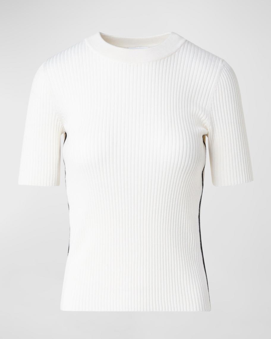 Akris punto Contrast Piping Short-Sleeve Rib Sweater | Neiman Marcus