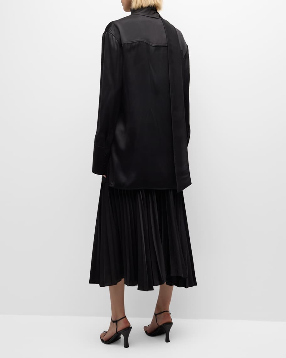 Image 3 of 6: Pleated Satin Pull-On Midi Skirt