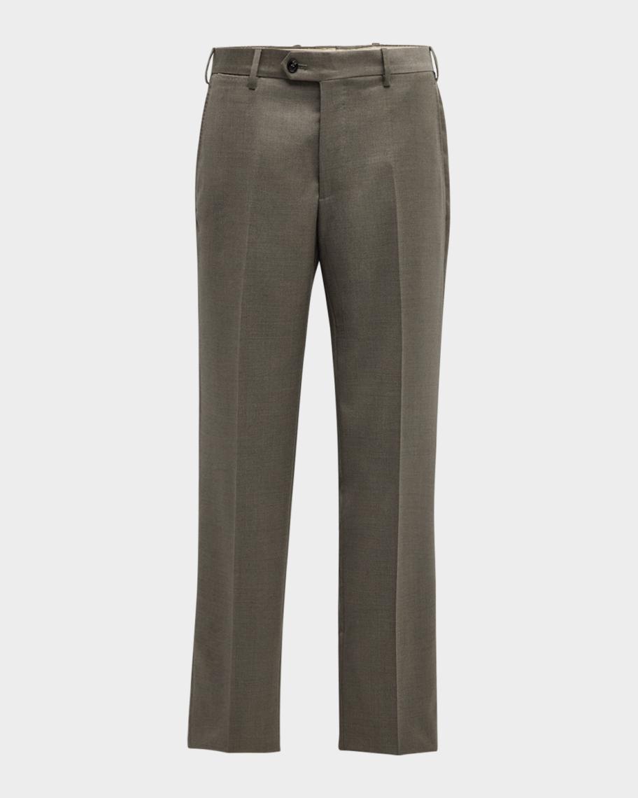 Giorgio Armani Men's Flat-Front Wool Trousers | Neiman Marcus