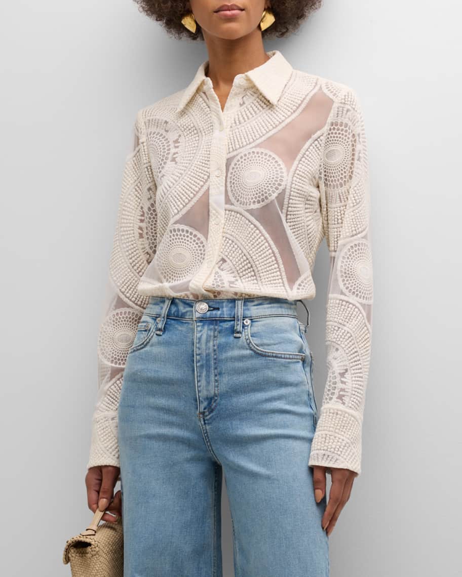Ramy Brook Hulda Sheer Button-Front Blouse | Neiman Marcus