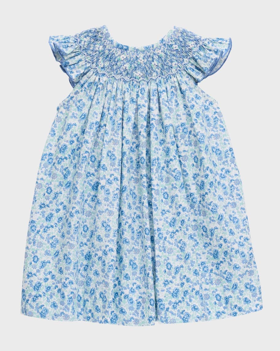 Luli & Me Girls Majestic Blue Floral Smocked Dress main image 1