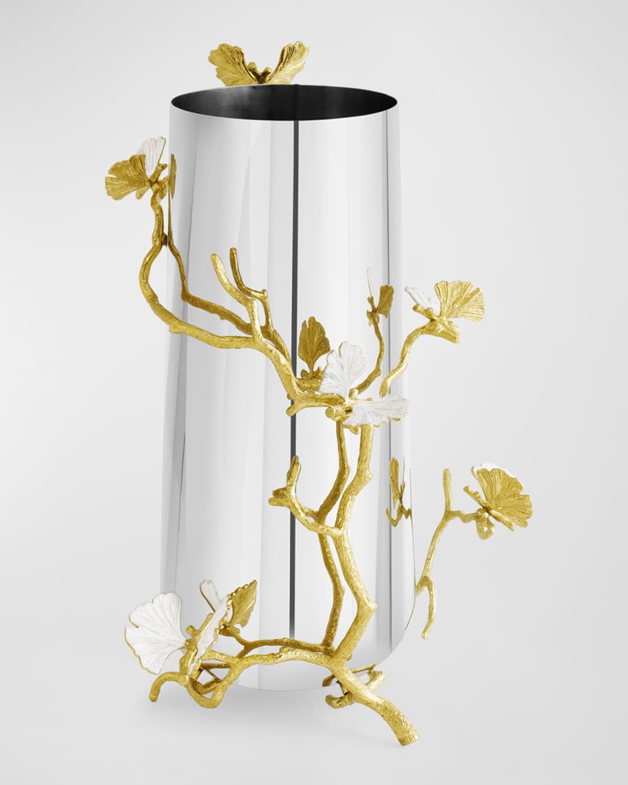 Michael Aram Butterfly Ginkgo White & Gold Large Vase | Neiman Marcus