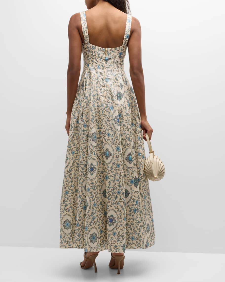 Image 3 of 6: Aguamarina Platero Floral Linen Maxi Pinafore Dress