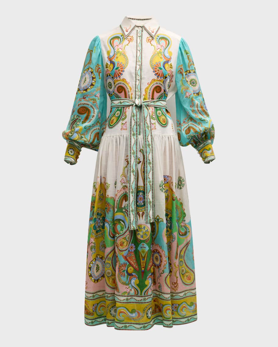 ALEMAIS Pinball Balloon-Sleeve Paisley Maxi Shirtdress